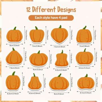 48PCS Fall Pumpkin Sticky Notes Cute Pumpkin Shape Memo Notes Self-Adhesive Fall Memo Notes for Scho...