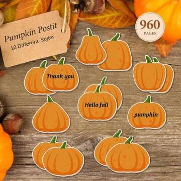 48PCS Fall Pumpkin Sticky Notes Cute Pumpkin Shape Memo Notes Self-Adhesive Fall Memo Notes for School Office Home Supplies Student Teacher Present 12 Styles Total 20 Sheets Each