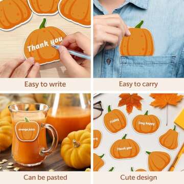 48PCS Fall Pumpkin Sticky Notes Cute Pumpkin Shape Memo Notes Self-Adhesive Fall Memo Notes for School Office Home Supplies Student Teacher Present 12 Styles Total 20 Sheets Each
