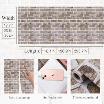 Coavas Brick Wallpaper Peel and Stick Brown Faux Brick Contact Paper 17.7x393.7 Inches Removable Wall Paper Adhesive Renter Friendly Wallpaper Bathroom Wallpaper Farmhouse Kitchen Backsplash
