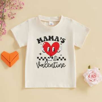 Baby Boy Girl Valentines Day Outfit Letters Heart Graphic Tee Shirts Tops Toddler Boy Valentines Day Shirt (Khaki Mama, 4-5 Years)