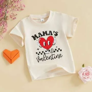 Baby Boy Girl Valentines Day Outfit Letters Heart Graphic Tee Shirts Tops Toddler Boy Valentines Day Shirt (Khaki Mama, 4-5 Years)