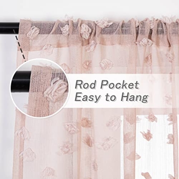 MYSKY HOME Pom Pom Pink Sheer Curtains for Kids Rooms