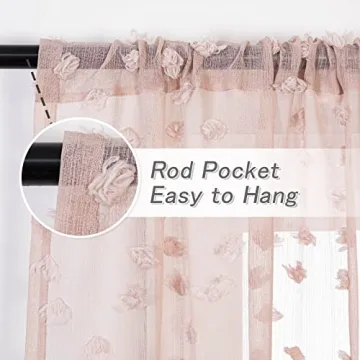 MYSKY HOME Pom Pom Pink Sheer Curtains for Kids Rooms