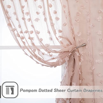 MYSKY HOME Pom Pom Pink Sheer Curtains for Kids Rooms