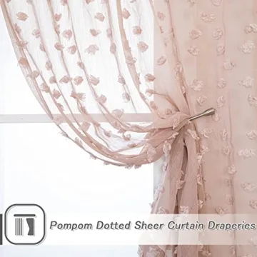 MYSKY HOME Pom Pom Pink Sheer Curtains for Kids Rooms