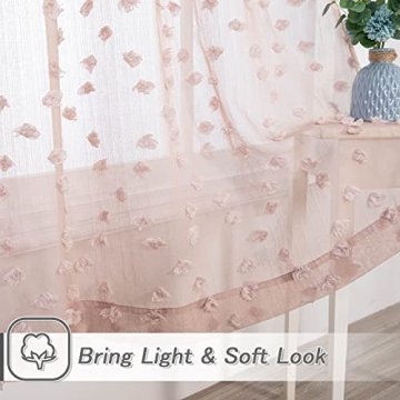 MYSKY HOME Pom Pom Pink Sheer Curtains for Kids Rooms