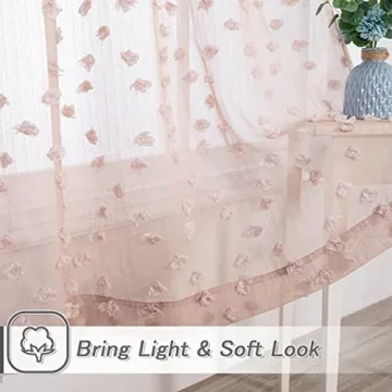 MYSKY HOME Pom Pom Pink Sheer Curtains for Kids Rooms