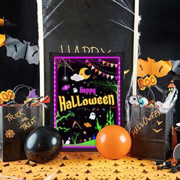 Woodsam LED Drawing Painting Board - 24" x 16" Erasable Non Porous Glass Surface with 8 Fluorescent Window Markers-Best for Chalkboard Blackboard Whiteboard Bulletin/Letter/Spelling/Display/Menu Board