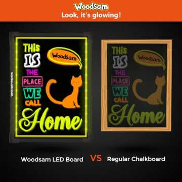 Woodsam LED Drawing Painting Board - 24" x 16" Erasable Non Porous Glass Surface with 8 Fluorescent Window Markers-Best for Chalkboard Blackboard Whiteboard Bulletin/Letter/Spelling/Display/Menu Board