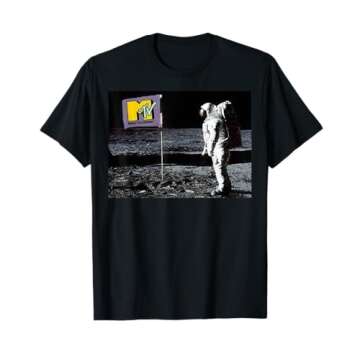 MTV Man On The Moon Logo Flag Graphic Short Sleeve T-Shirt