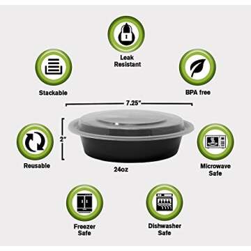 Meal Prep Container Reusable with Lids [25 Set- 24oz] Round Ideal-Food Prep Containers, Food Storage Bento Box | Stackable | Microwave | Dishwasher | Freezer Safe.