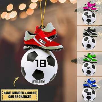 Personalized Soccer Christmas Ornament, Custom Soccer Ornament for Christmas Tree, 2D Flat Shape Soc...