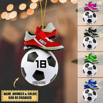 Personalized Soccer Christmas Ornament, Custom Soccer Ornament for Christmas Tree, 2D Flat Shape Soc...