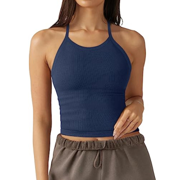 Women's Sports Bra Cute Workout Long Tank Tops Fitness Yoga Padded Bra Camisole Crop Tops for Teen G...