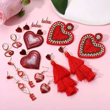 Valentine’s Day Heart Earrings Set 14/19 Pairs for Women