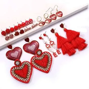 Valentine’s Day Heart Earrings Set 14/19 Pairs for Women