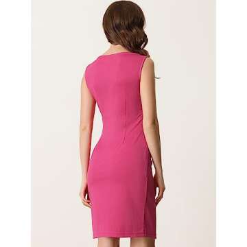 Allegra K Sleeveless Sheath Dress for Women's 2024 Boat Neck Teacher Casual Office Dresses Medium Hot Pink