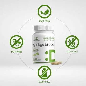 DEAL SUPPLEMENT Ginkgo Biloba 500mg Per Serving, 240 Capsules, 4 Month Supply – Grown in Northern Asia – Extra Strength, Promotes Brain Function