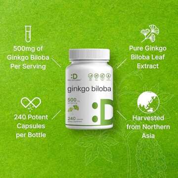 DEAL SUPPLEMENT Ginkgo Biloba 500mg Per Serving, 240 Capsules, 4 Month Supply – Grown in Northern Asia – Extra Strength, Promotes Brain Function