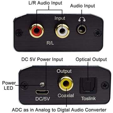 Analog to Digital Audio Converter,Hdiwousp Aluminum RCA to Optical with Optical Cable, Stereo L/R an...