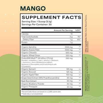 Cira Daily Greens Superfood Powder - Organic Spirulina, 30 Servings