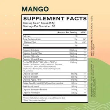 Cira Daily Greens Superfood Powder - Organic Spirulina, 30 Servings