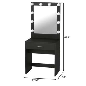 Tribesigns Vanity Set with Lighted Mirror, Makeup Vanity Dressing Table Dresser Desk with Large Drawre for Bedroom, Black (10 Warm LED Bulb)