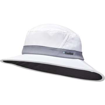Coolibar UPF 50+ Men's Women's Fore Golf Hat - Sun Protective (Large/X-Large- White/Steel Grey)