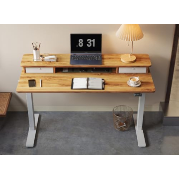 FEZIBO Electric Standing Desk with Double Drawer Storage Shelf