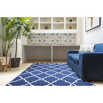 Furnish my Place Contemporary Trellis Modern Geometric Area Rug, Red 635, Blue