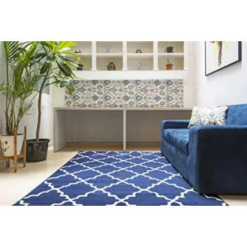 Furnish my Place Contemporary Trellis Modern Geometric Area Rug, Red 635, Blue