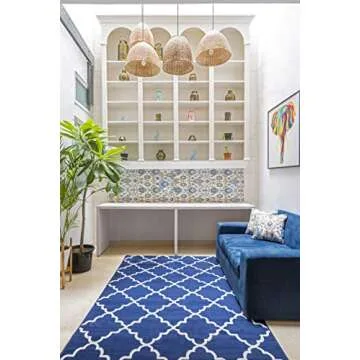 Furnish my Place Contemporary Trellis Modern Geometric Area Rug, Red 635, Blue