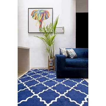 Furnish my Place Contemporary Trellis Modern Geometric Area Rug, Red 635, Blue