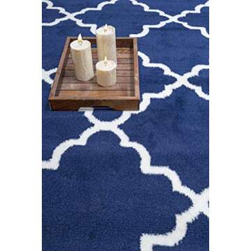 Furnish my Place Contemporary Trellis Modern Geometric Area Rug, Red 635, Blue
