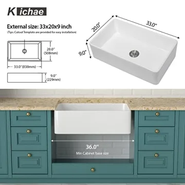 White Farmhouse Sink 33 Inch - Kichae White Farmhouse Sink Farm Sink 33x20 Inch Flat White Apron Front Ceramic Porcelain Fireclay Single Bowl Farmer Sink Basin