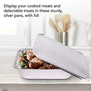 Foil Pans with Lids - 9x13 Aluminum Pans with Covers - 25 Foil Pans and 25 Foil Lids - Disposable Food Containers Great for Baking, Cooking, Heating, Storing, Prepping Food Silver