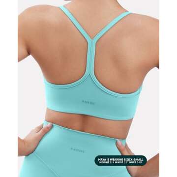 PAVOI ACTIVE Y-Back Scoop Sports Bras for Women | Low Support Workout Bra with Removable Pads | Running Yoga Tops | FlexFlow - Medium, Carribean Sea