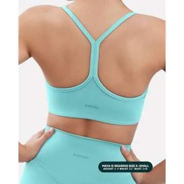 PAVOI ACTIVE Y-Back Scoop Sports Bras for Women | Low Support Workout Bra with Removable Pads | Running Yoga Tops | FlexFlow - Medium, Carribean Sea