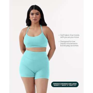 PAVOI ACTIVE Y-Back Scoop Sports Bras for Women | Low Support Workout Bra with Removable Pads | Running Yoga Tops | FlexFlow - Medium, Carribean Sea