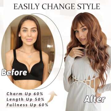 NAYOO Brown Wigs with Bangs for Women Long Curly Wavy Hair Wigs Heat Resistant Synthetic Fiber Wigs for Daily Party Use 26 Inches (Light Brown)
