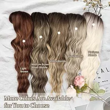 NAYOO Brown Wigs with Bangs for Women Long Curly Wavy Hair Wigs Heat Resistant Synthetic Fiber Wigs for Daily Party Use 26 Inches (Light Brown)