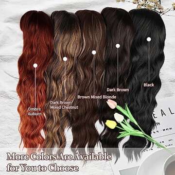 NAYOO Brown Wigs with Bangs for Women Long Curly Wavy Hair Wigs Heat Resistant Synthetic Fiber Wigs for Daily Party Use 26 Inches (Light Brown)