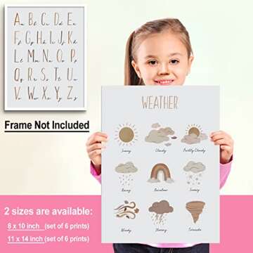 LIYAOLI Abc Wall Decor Boho Rainbow Nursery Decor Playroom Wall Decor 11 x 14 inch Set of 6 Unframed Art Prints Abc Letters for Classroom Wall Nursery Decor Neutral