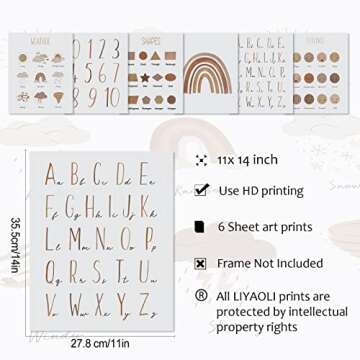 LIYAOLI Abc Wall Decor Boho Rainbow Nursery Decor Playroom Wall Decor 11 x 14 inch Set of 6 Unframed Art Prints Abc Letters for Classroom Wall Nursery Decor Neutral