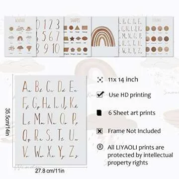 LIYAOLI Abc Wall Decor Boho Rainbow Nursery Decor Playroom Wall Decor 11 x 14 inch Set of 6 Unframed Art Prints Abc Letters for Classroom Wall Nursery Decor Neutral