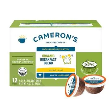 Cameron's Coffee Organic Breakfast Blend Single-Serve Coffee Pods, Light Roast, 100% Arabica, 12 Cou...