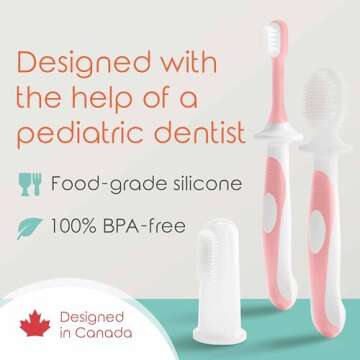 Cherish Baby Care Baby Toothbrush & Toddler Toothbrush Set (0-2 Years) - BPA-Free & Safety-Tested, 2023 Award Winner, Food-Grade Silicone (Pink)