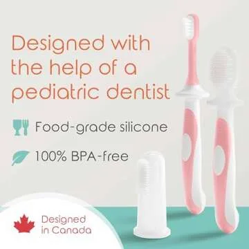 Cherish Baby Care Baby Toothbrush & Toddler Toothbrush Set (0-2 Years) - BPA-Free & Safety-Tested, 2023 Award Winner, Food-Grade Silicone (Pink)