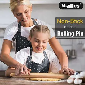 WALFOS French Rolling Pin for Baking, Tapered Design Natural Beech Wood Rolling Pins, Essential Kitchen Dough Roller for Fondant, Pizza, Pie, Cookie and Pastry